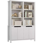 Bibliothèque Acekool 180 cm de haut, double largeur à 5 niveaux avec portes, 3 étagères ouvertes + 2 armoires, étagère réglable, 120 cm L x 30 cm P