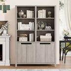 Bibliothèque Acekool 180 cm de haut, double largeur à 5 niveaux avec portes, 3 étagères ouvertes + 2 armoires, étagère réglable, 120 cm L x 30 cm P