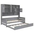 Lit de repos double/complet avec bibliothèque de rangement, lit de repos en bois avec lit gigogne, lit de repos en bois avec armoires de rangement et étagères