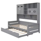 Lit de repos double/complet avec bibliothèque de rangement, lit de repos en bois avec lit gigogne, lit de repos en bois avec armoires de rangement et étagères