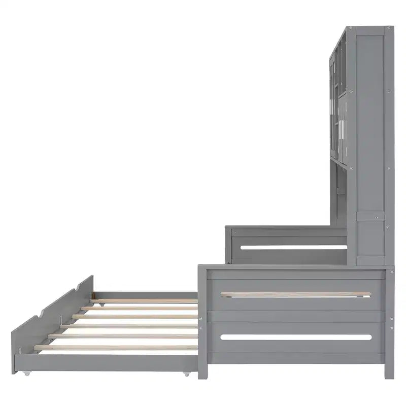 Lit de repos double/complet avec bibliothèque de rangement, lit de repos en bois avec lit gigogne, lit de repos en bois avec armoires de rangement et étagères