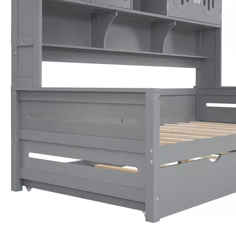 Lit de repos double/complet avec bibliothèque de rangement, lit de repos en bois avec lit gigogne, lit de repos en bois avec armoires de rangement et étagères