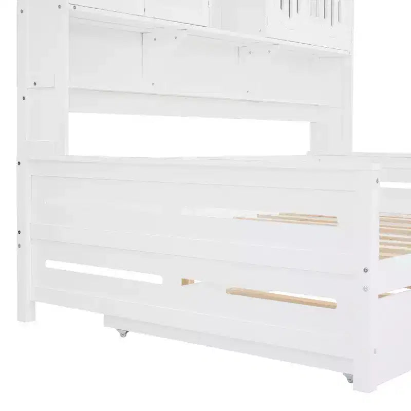 Lit de repos double/complet avec bibliothèque de rangement, lit de repos en bois avec lit gigogne, lit de repos en bois avec armoires de rangement et étagères