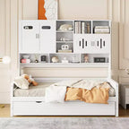 Lit de repos double/complet avec bibliothèque de rangement, lit de repos en bois avec lit gigogne, lit de repos en bois avec armoires de rangement et étagères