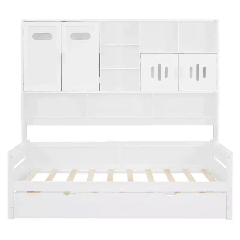 Lit de repos double/complet avec bibliothèque de rangement, lit de repos en bois avec lit gigogne, lit de repos en bois avec armoires de rangement et étagères