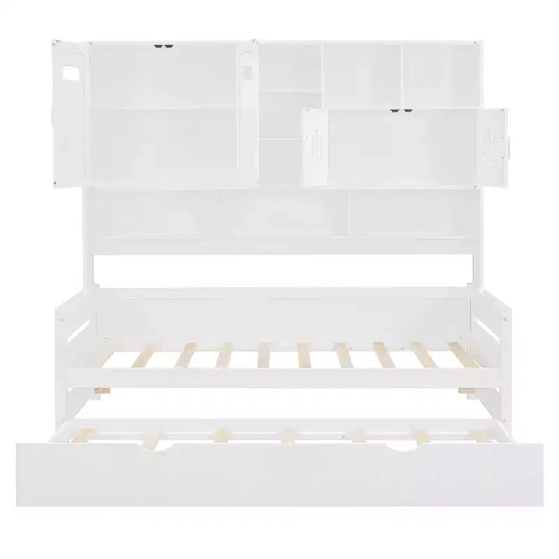 Lit de repos double/complet avec bibliothèque de rangement, lit de repos en bois avec lit gigogne, lit de repos en bois avec armoires de rangement et étagères