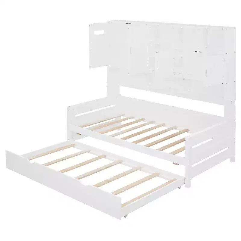 Lit de repos double/complet avec bibliothèque de rangement, lit de repos en bois avec lit gigogne, lit de repos en bois avec armoires de rangement et étagères