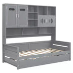 Lit de repos double/complet avec bibliothèque de rangement, lit de repos en bois avec lit gigogne, lit de repos en bois avec armoires de rangement et étagères