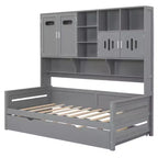 Lit de repos double/complet avec bibliothèque de rangement, lit de repos en bois avec lit gigogne, lit de repos en bois avec armoires de rangement et étagères