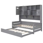 Lit de repos double/complet avec bibliothèque de rangement, lit de repos en bois avec lit gigogne, lit de repos en bois avec armoires de rangement et étagères