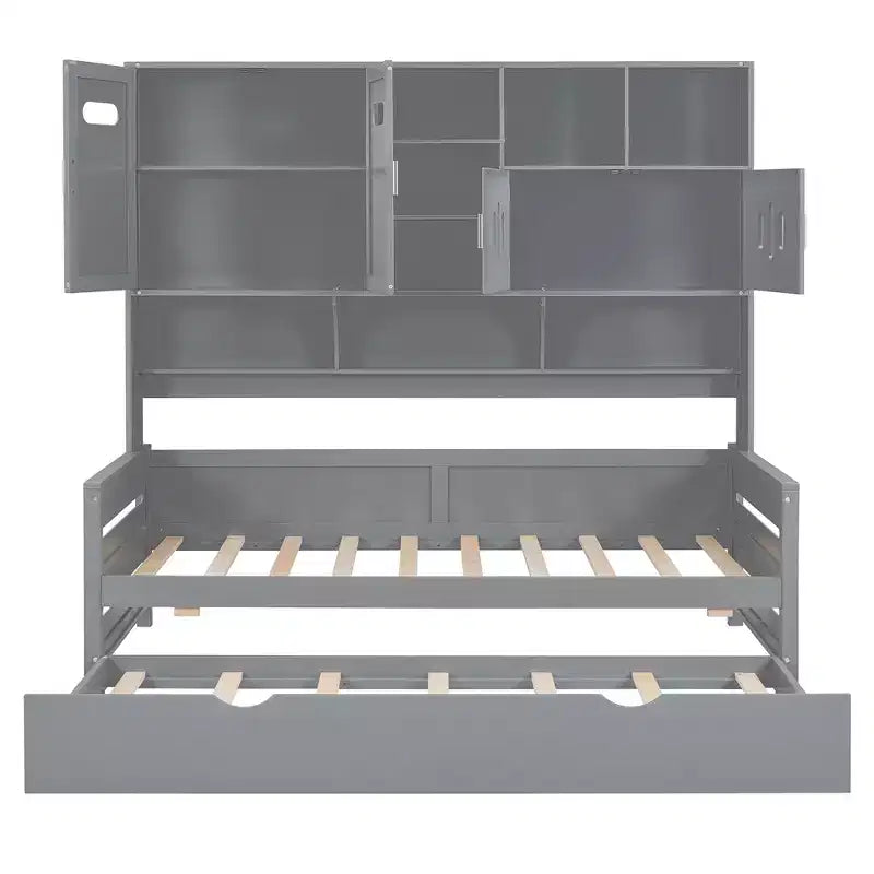 Lit de repos double/complet avec bibliothèque de rangement, lit de repos en bois avec lit gigogne, lit de repos en bois avec armoires de rangement et étagères
