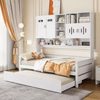 Lit de repos double/complet avec bibliothèque de rangement, lit de repos en bois avec lit gigogne, lit de repos en bois avec armoires de rangement et étagères