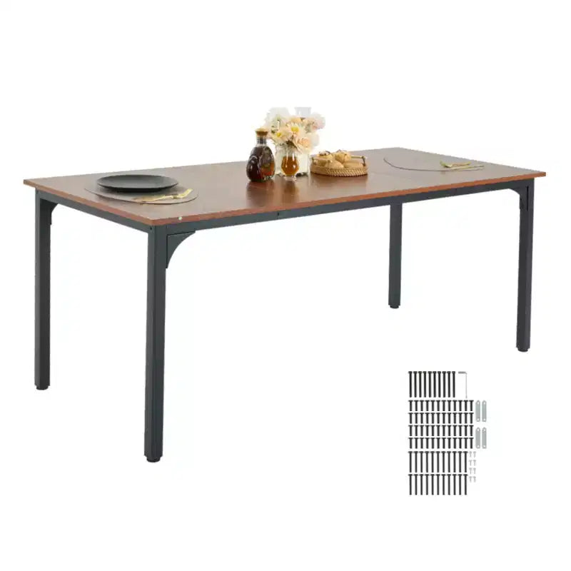 VEVOR Rectangle Dining Table, 71 inch Length Large Wood Tables for 6-8 Person, Farmhouse Dinner Furniture, with Iron Legs,(Only Table) Brown
