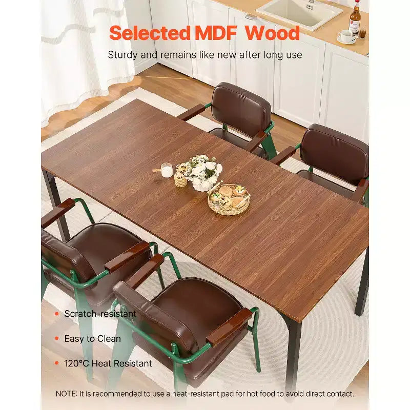 VEVOR Table de Salle à Manger Rectangulaire, Grande Table en Bois de 180 cm de Long pour 6-8 Personnes, Meuble de Salle à Manger de Style Ferme, avec Pieds en Fer (Table Uniquement), Marron