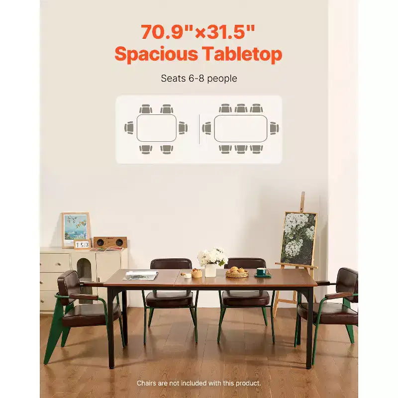 VEVOR Table de Salle à Manger Rectangulaire, Grande Table en Bois de 180 cm de Long pour 6-8 Personnes, Meuble de Salle à Manger de Style Ferme, avec Pieds en Fer (Table Uniquement), Marron