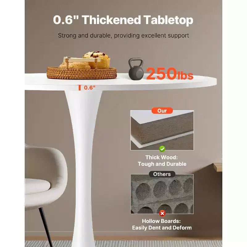 VEVOR Table de Salle à Manger Ronde, Table en Bois de 80 cm pour 2-4 Personnes, Meuble Circulaire Moderne, avec Pied Tulipe, (Table Uniquement), Blanc