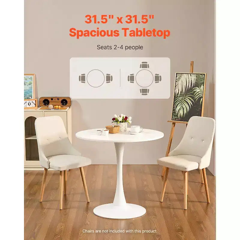 VEVOR Table de Salle à Manger Ronde, Table en Bois de 80 cm pour 2-4 Personnes, Meuble Circulaire Moderne, avec Pied Tulipe, (Table Uniquement), Blanc