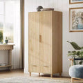 VINGLI Fluted Wardrobe Closet Armoire with Doors And Drawers, Wardrobe Cabinet