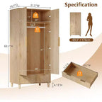 VINGLI Armoire Penderie avec Portes et Tiroirs, Armoire de Rangement