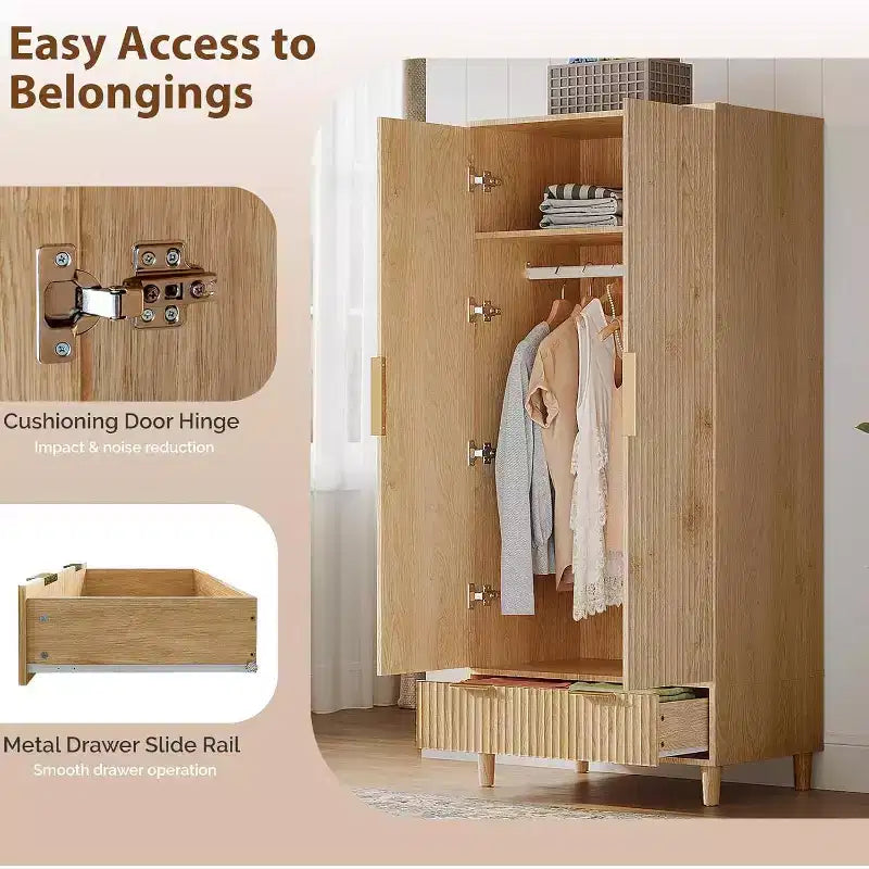 VINGLI Armoire Penderie avec Portes et Tiroirs, Armoire de Rangement