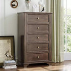 VINGLI Tall Dresser 5 Drawer Chest of Drawers, Wood Brown Dresser for Bedroom