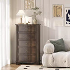 VINGLI Commode Haute à 5 Tiroirs, Commode Marron en Bois pour Chambre à Coucher