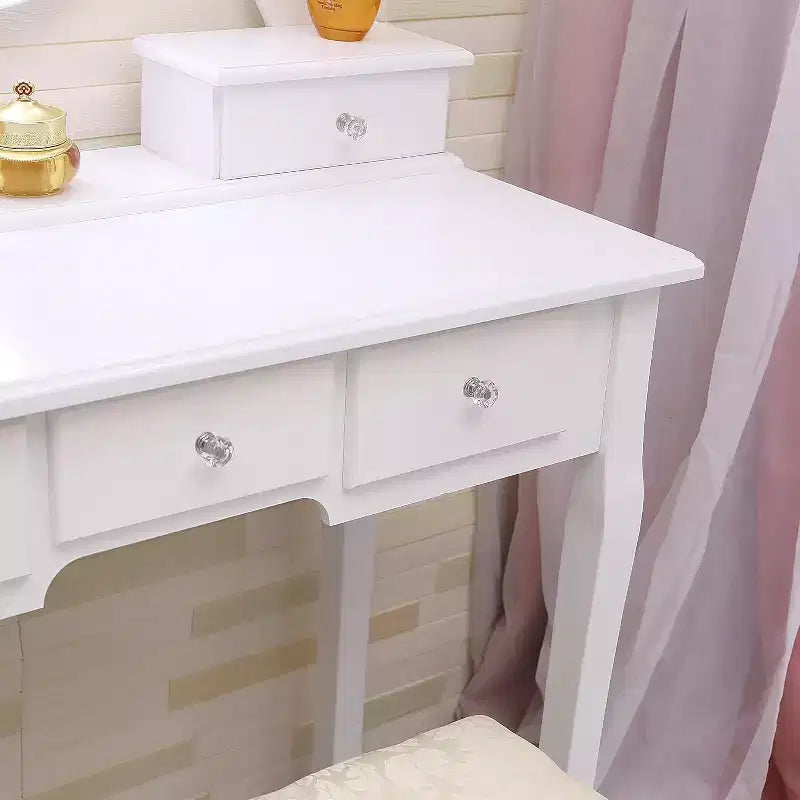 Coiffeuse avec miroir et lumières, Table de maquillage en bois avec miroir ovale et tabouret, 3 modes d'éclairage (blanc)