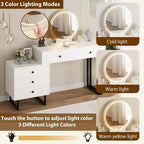 Coiffeuse avec miroir et lumières, coiffeuse de 125 cm de hauteur avec 3 couleurs de lumière et luminosité réglable