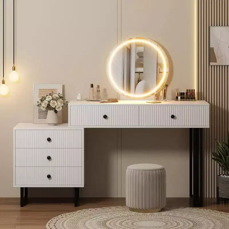 Coiffeuse avec miroir et lumières, coiffeuse de 125 cm de hauteur avec 3 couleurs de lumière et luminosité réglable