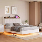 Bed Frame, Floating Platform Bed with Headboard, Wood Slats, Upholstered Bed Frame, No Box Spring Needed, Easy Assembly