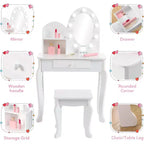 Coiffeuse avec miroir lumineux tactile et tabouret, ensemble coiffeuse et chaise pour filles
