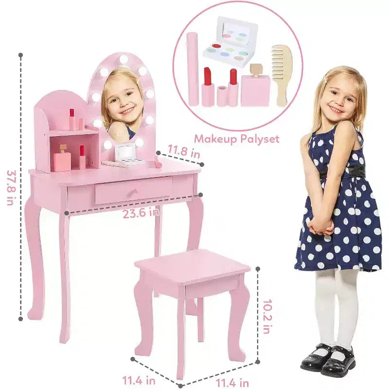 Coiffeuse avec miroir lumineux tactile et tabouret, ensemble coiffeuse et chaise pour filles