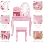 Coiffeuse avec miroir lumineux tactile et tabouret, ensemble coiffeuse et chaise pour filles