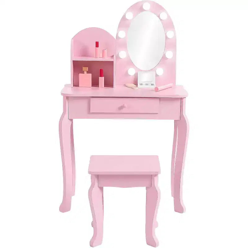Coiffeuse avec miroir lumineux tactile et tabouret, ensemble coiffeuse et chaise pour filles