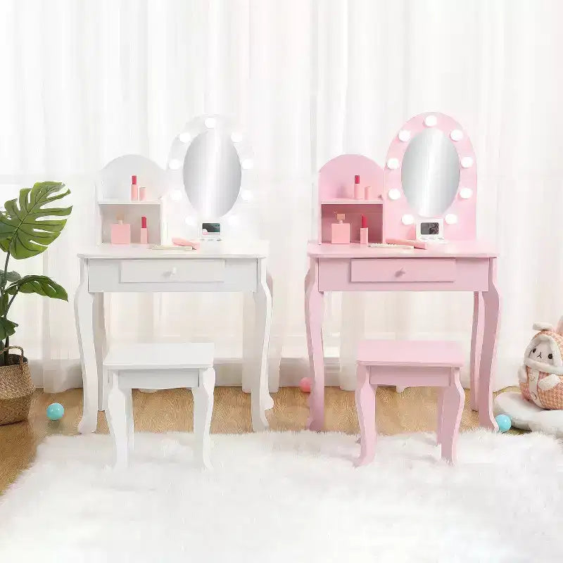 Coiffeuse avec miroir lumineux tactile et tabouret, ensemble coiffeuse et chaise pour filles