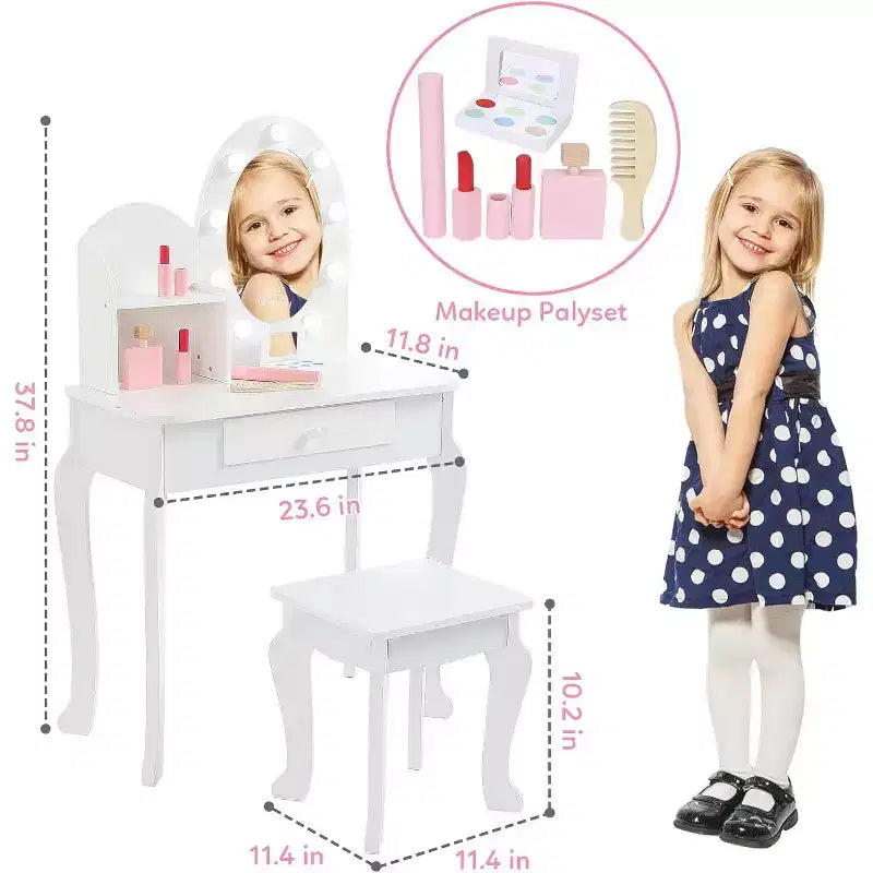 Coiffeuse avec miroir lumineux tactile et tabouret, ensemble coiffeuse et chaise pour filles