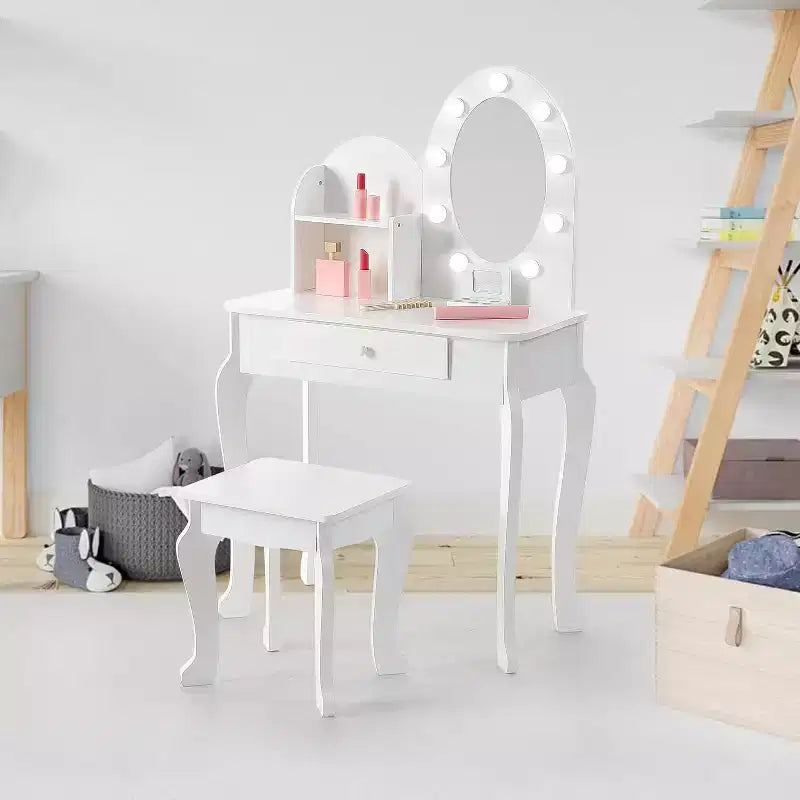 Coiffeuse avec miroir lumineux tactile et tabouret, ensemble coiffeuse et chaise pour filles