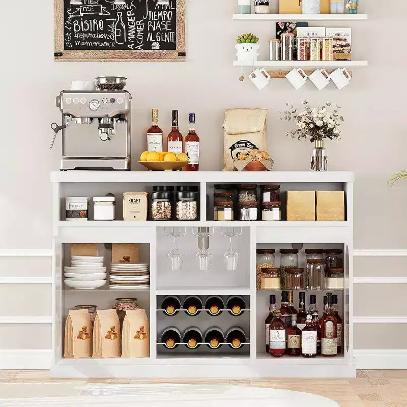 Buffet avec lumières LED, meuble de bar à vin, blanc, moderne