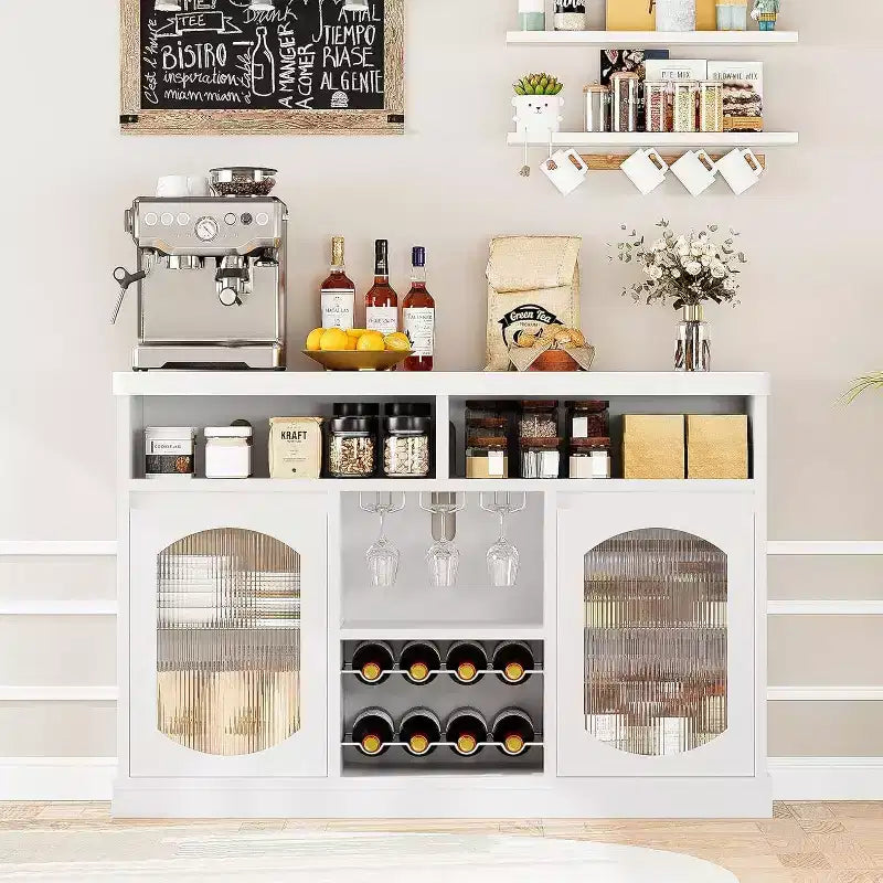 Buffet avec lumières LED, meuble de bar à vin, blanc, moderne