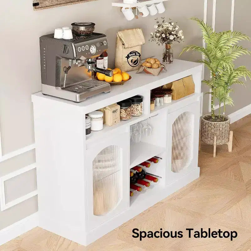 Buffet avec lumières LED, meuble de bar à vin, blanc, moderne