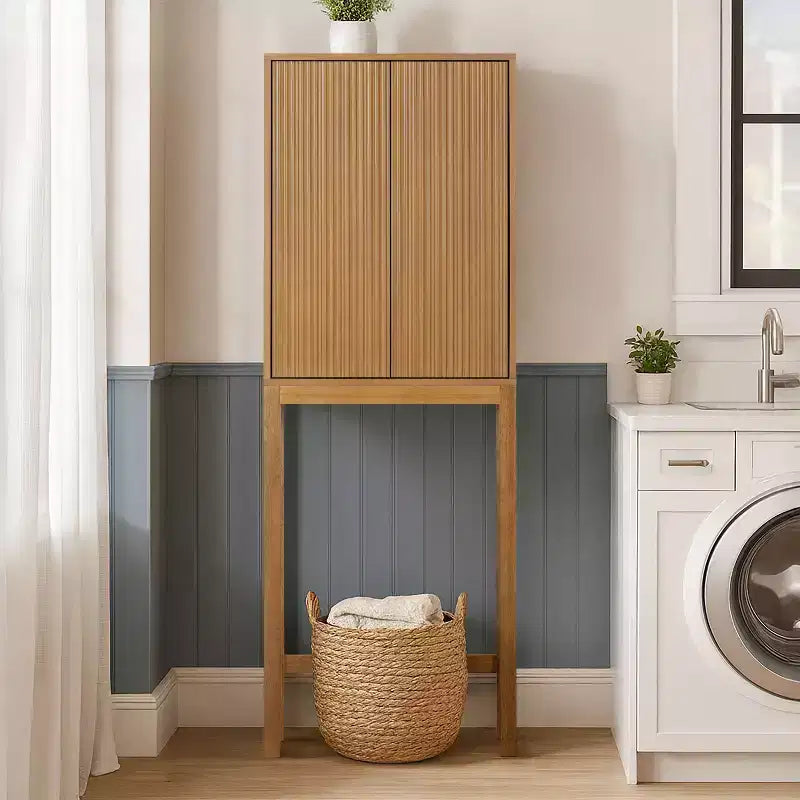 Teamson Home Meuble de rangement d'appoint au-dessus des toilettes Tremolo moderne bohème avec bois massif et façades cannelées contemporaines