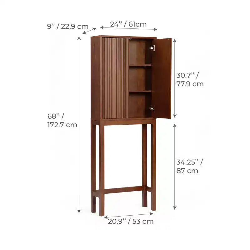 Teamson Home Meuble de rangement d'appoint au-dessus des toilettes Tremolo moderne bohème avec bois massif et façades cannelées contemporaines