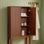 Teamson Home Meuble de rangement d'appoint au-dessus des toilettes Tremolo moderne bohème avec bois massif et façades cannelées contemporaines