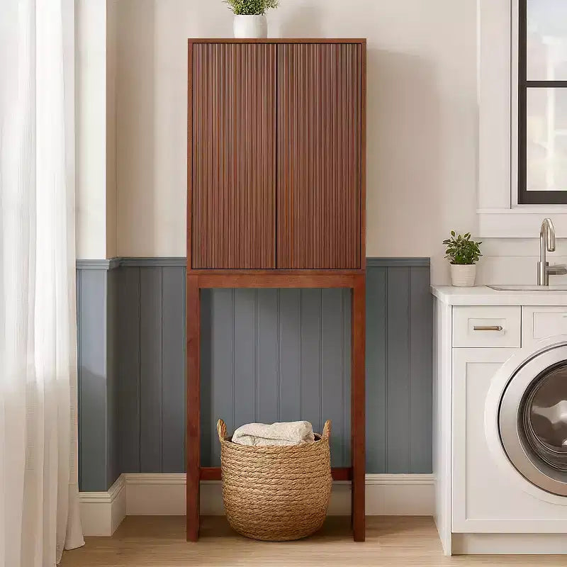 Teamson Home Meuble de rangement d'appoint au-dessus des toilettes Tremolo moderne bohème avec bois massif et façades cannelées contemporaines