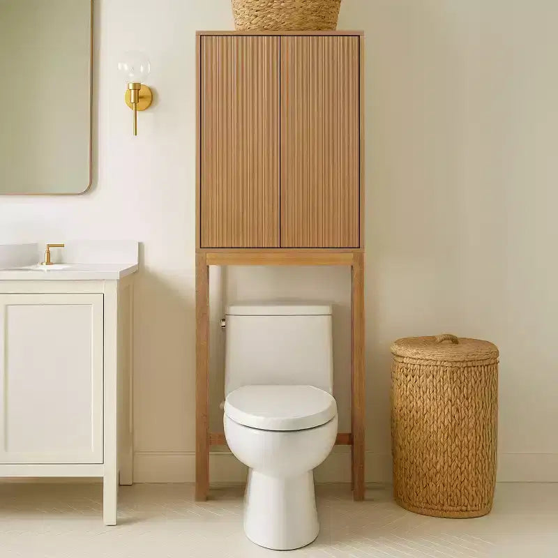 Teamson Home Meuble de rangement d'appoint au-dessus des toilettes Tremolo moderne bohème avec bois massif et façades cannelées contemporaines