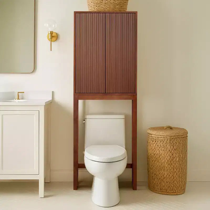 Teamson Home Meuble de rangement d'appoint au-dessus des toilettes Tremolo moderne bohème avec bois massif et façades cannelées contemporaines