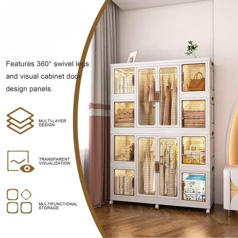Armoire pour enfants - Armoire pliable et facile à monter, avec 2 tringles et 8 bacs de rangement, idéale pour les chambres et les crèches.