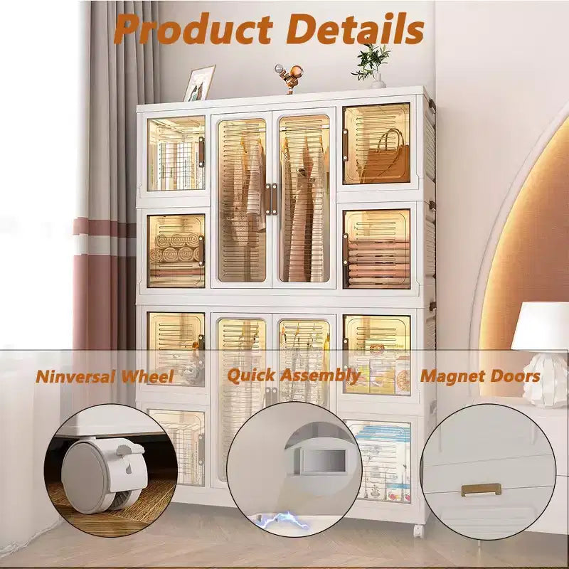 Armoire pour enfants - Armoire pliable et facile à monter, avec 2 tringles et 8 bacs de rangement, idéale pour les chambres et les crèches.