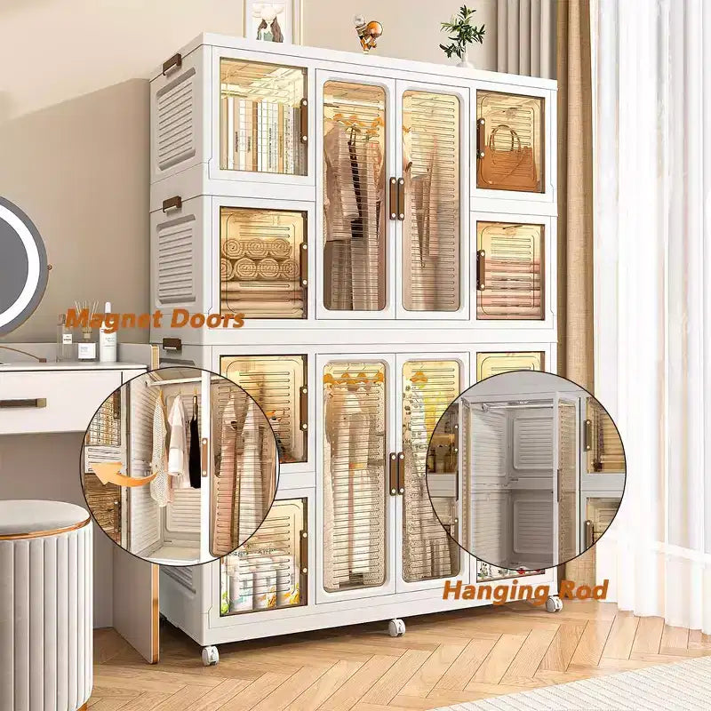 Armoire pour enfants - Armoire pliable et facile à monter, avec 2 tringles et 8 bacs de rangement, idéale pour les chambres et les crèches.