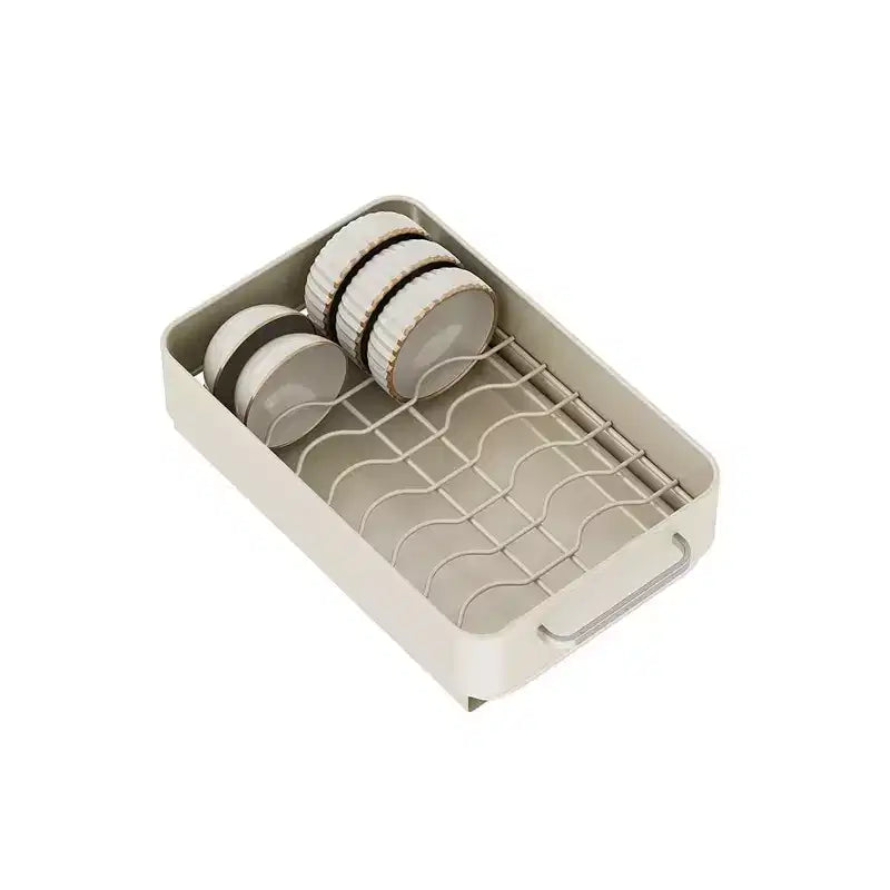 Bowl RackCarbon Steel Expandable Drawer Storage Shelves with Pull Out Cabinet Organizer,Home, Cream White